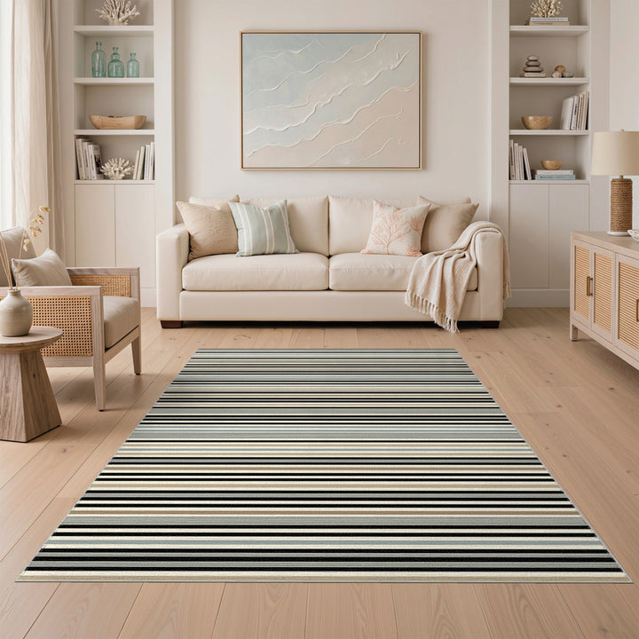 Black White Striped Geometric Area Rug