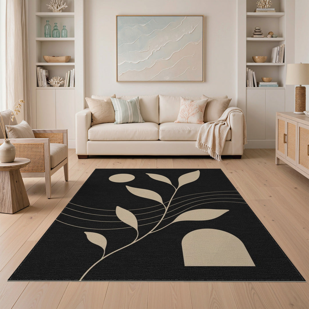 Beige Leaf Silhouette Area Rug