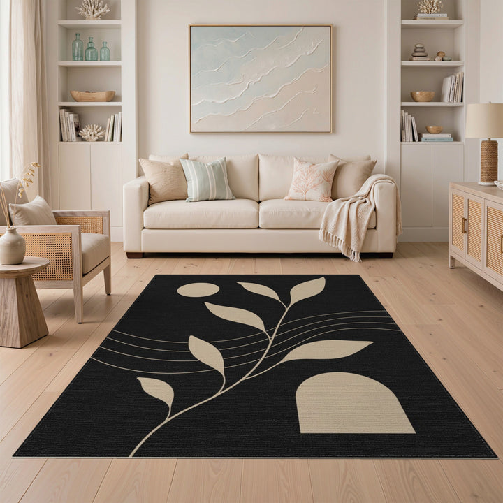 Beige Leaf Silhouette Area Rug