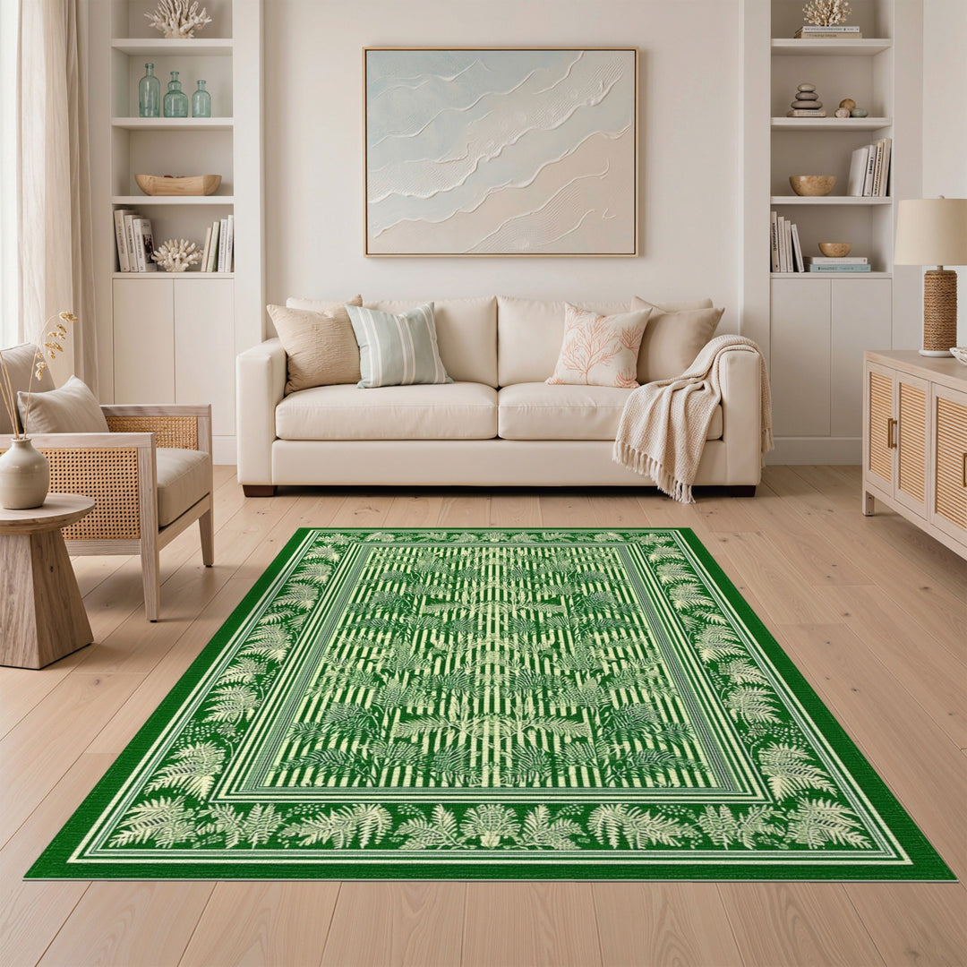 Green Fern Botanical Stripe Area Rug