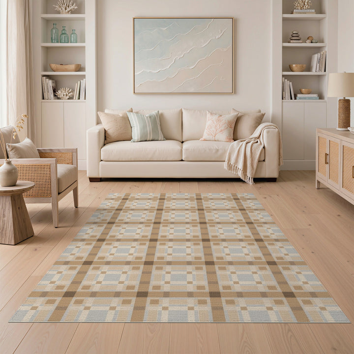 Brown Tan Geometric Plaid Area Rug