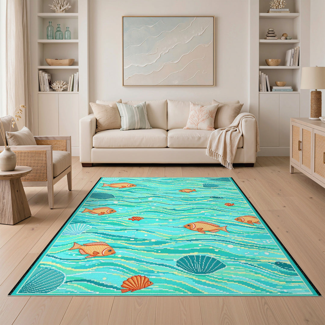 Coastal Fish Waves Area Rug