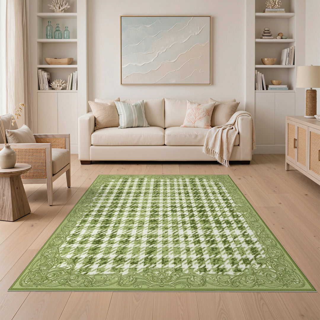 Distressed Vintage Green Checkered Distressed Vintage Area Rug
