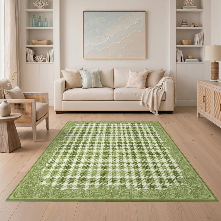 Distressed Vintage Green Checkered Distressed Vintage Area Rug