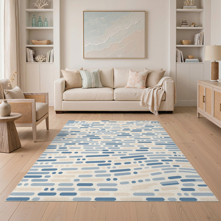 Blue Geometric Bar Area Rug