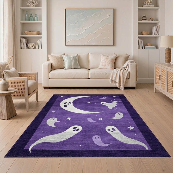 Purple Ghost Moon Kids Area Rug