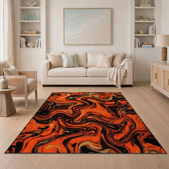 Abstract Area Orange Marble Swirl Area Rug