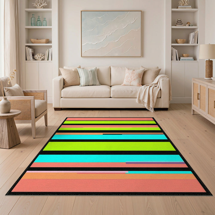 Geometric Modern Bold Multi-Color Striped Geometric Area Rug