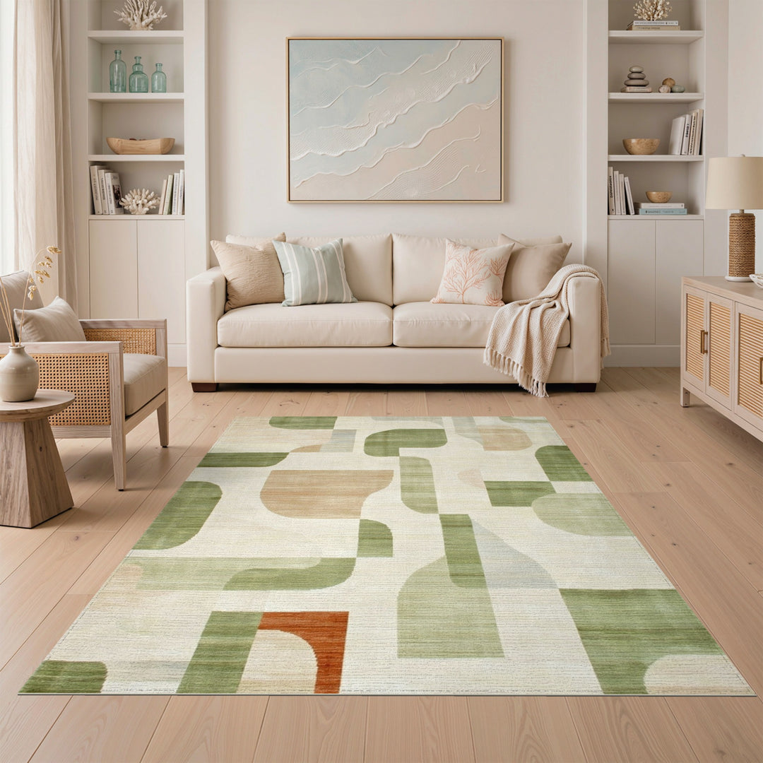 ODIKA Sage Green Abstract Area Rug