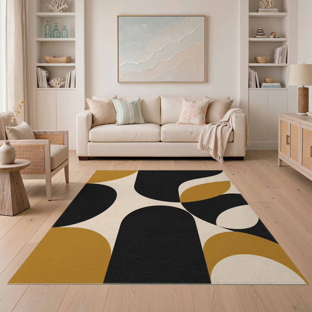 Beige and Neutral Bold Geometric Abstract Area Rug