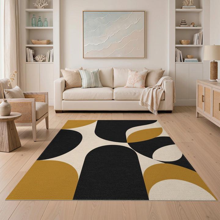 Beige and Neutral Bold Geometric Abstract Area Rug