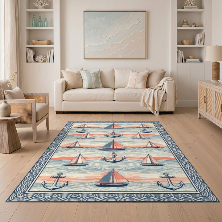 Nautical Sailboat and Anchor Area Rug