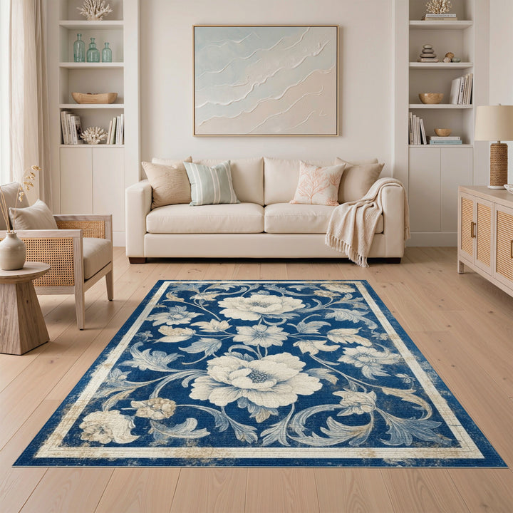 Blue Floral Vintage Area Rug