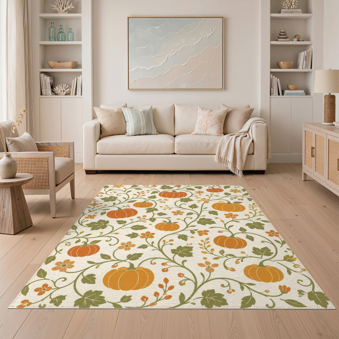 Fruit Pattern Pumpkin Orange Pumpkin Vine Area Rug
