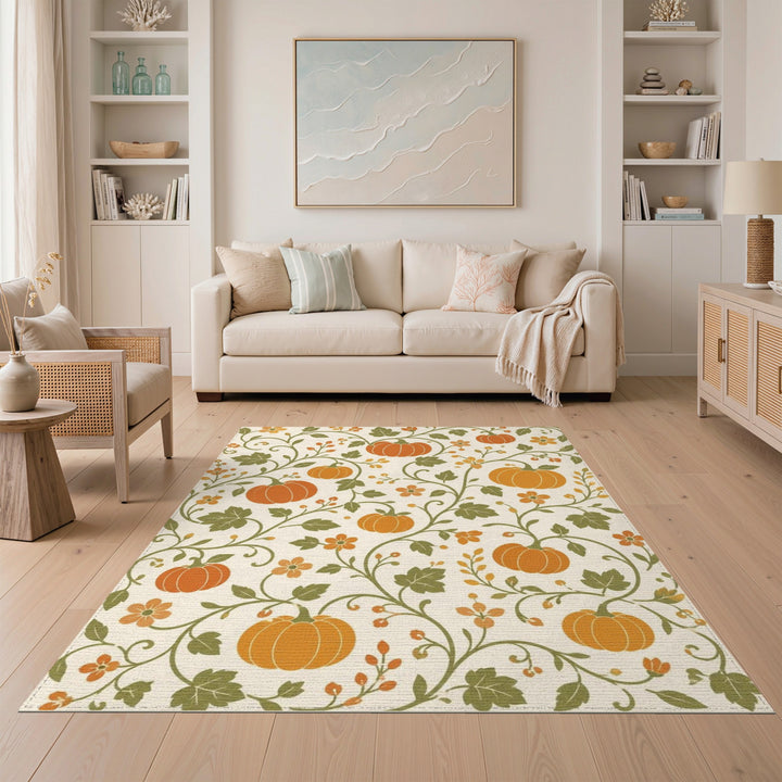 Fruit Pattern Pumpkin Orange Pumpkin Vine Area Rug