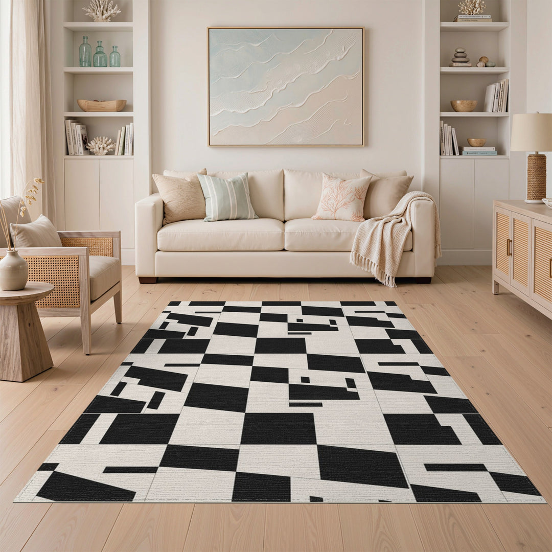 Black White Geometric Area Rug