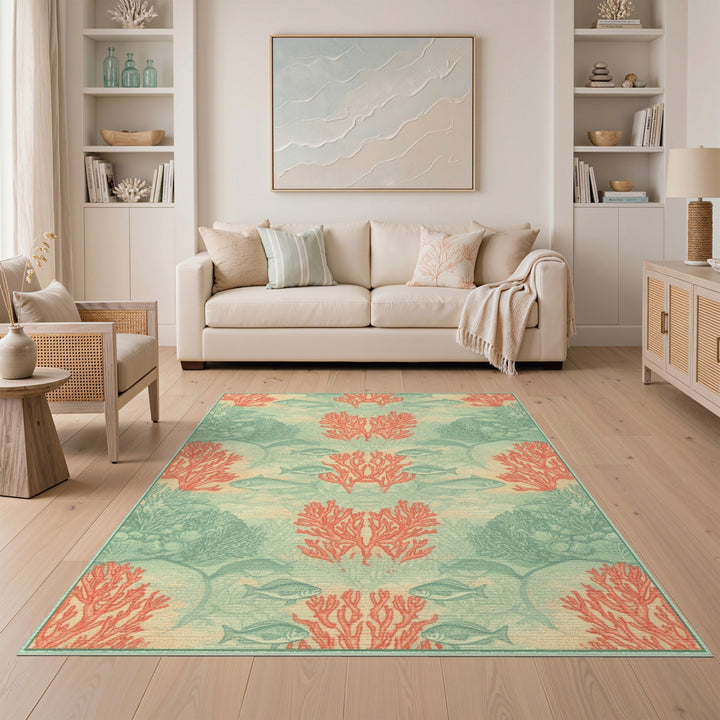 Red Coral Reef Fish Coastal Area Rug