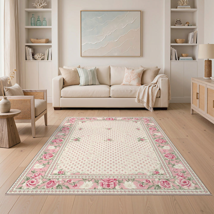 Pink Rose Floral Vintage Area Rug