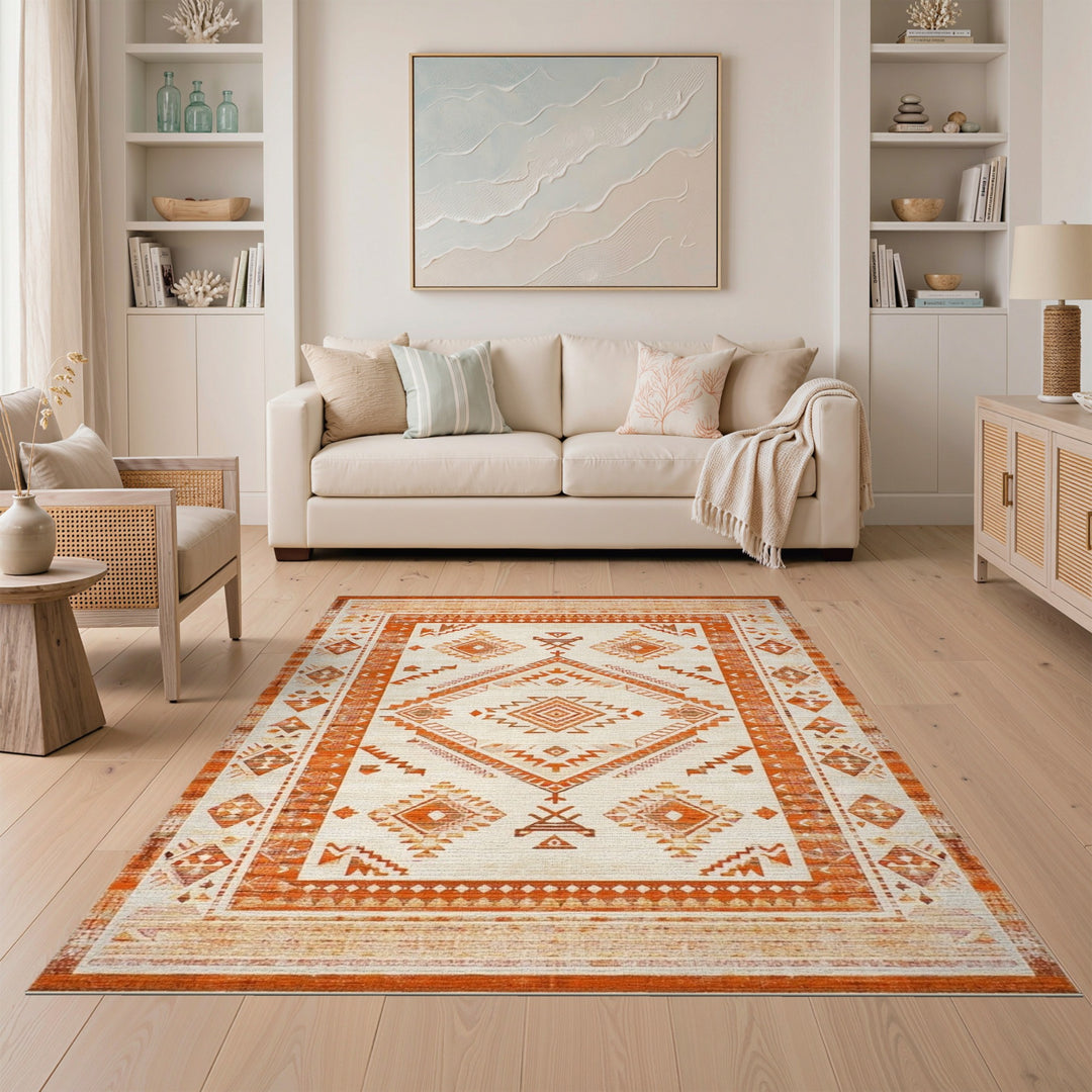 Orange Southwestern Geometric Area Rug