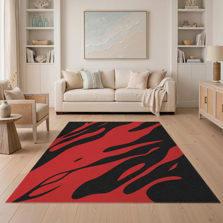 Bold Red Flame Washable Area Rug