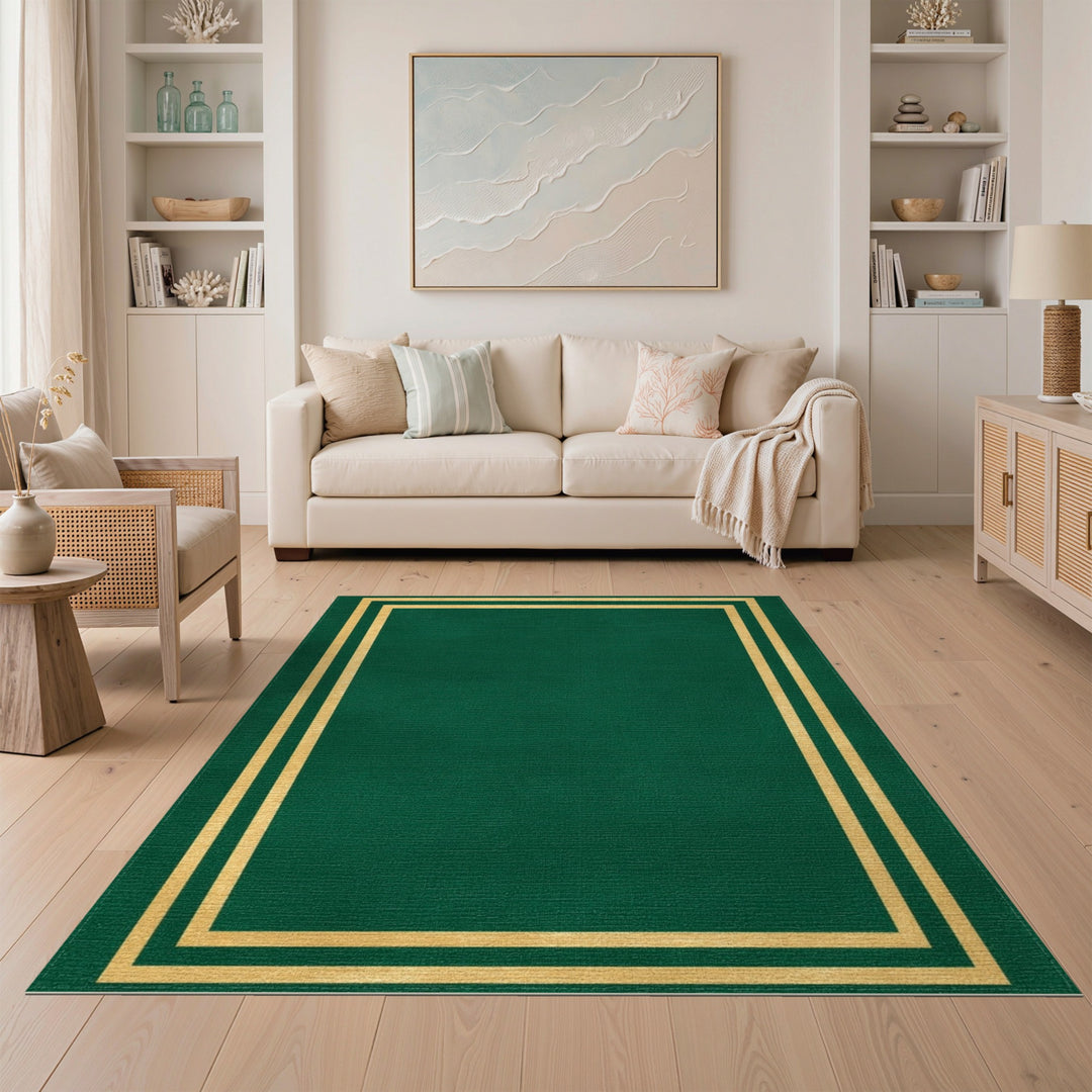 Green Gold Double Border Area Rug
