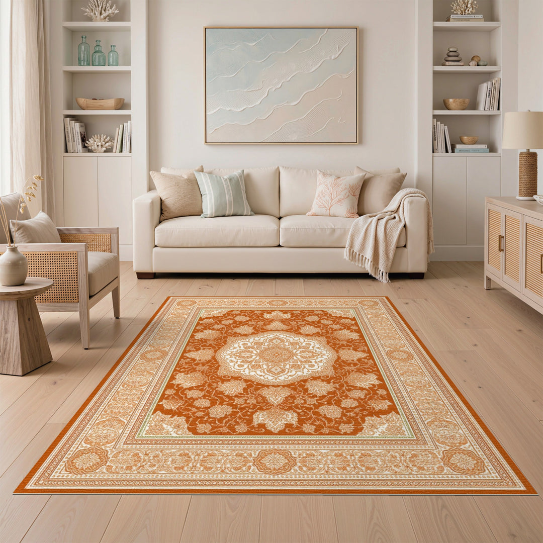 Orange Persian Floral Medallion Orange Area Rug