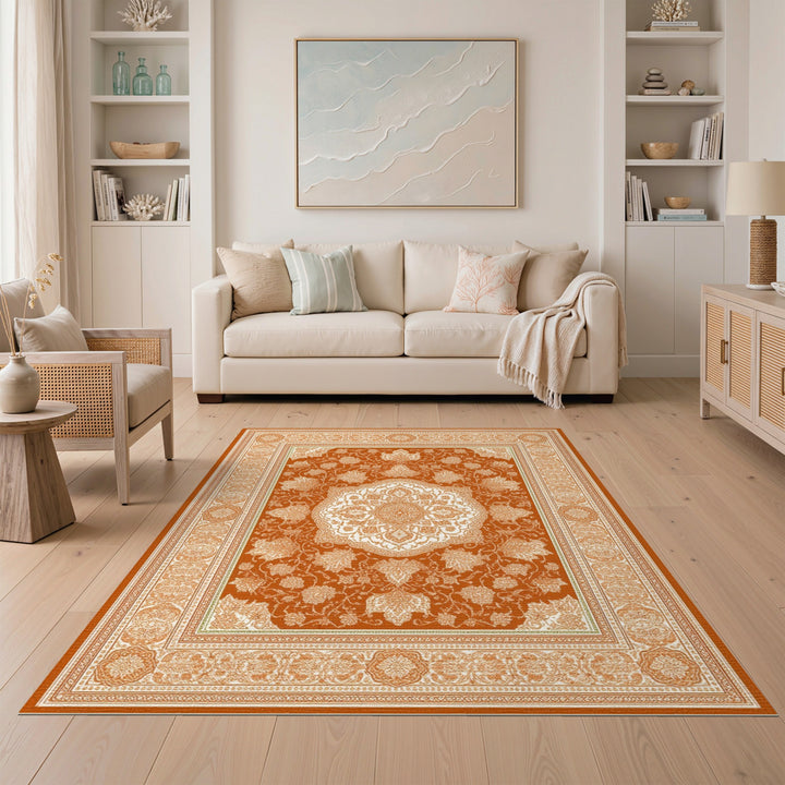 Orange Persian Floral Medallion Orange Area Rug