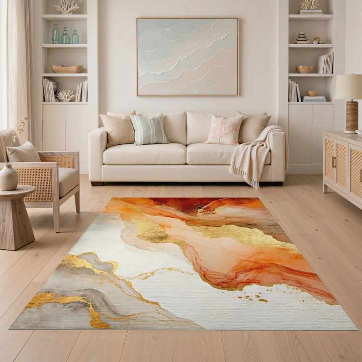 Fluid Orange Gold Abstract Area Rug