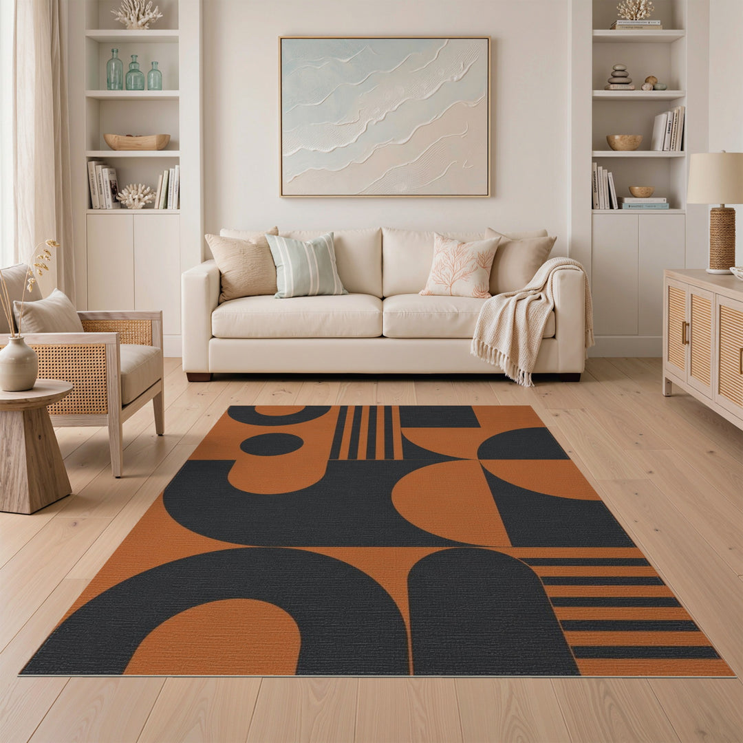 Orange Geometric Modern Area Rug