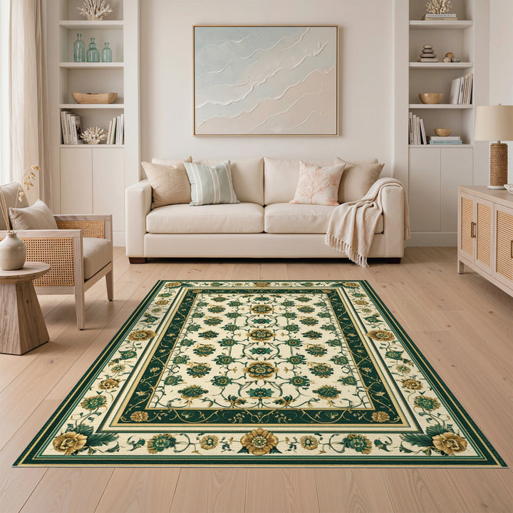 Green Floral Vintage Area Rug