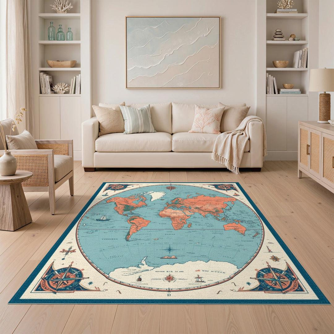 Vintage Circular World Map Area Rug
