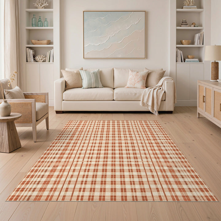 Geometric Modern Orange Checkered Plaid Area Rug