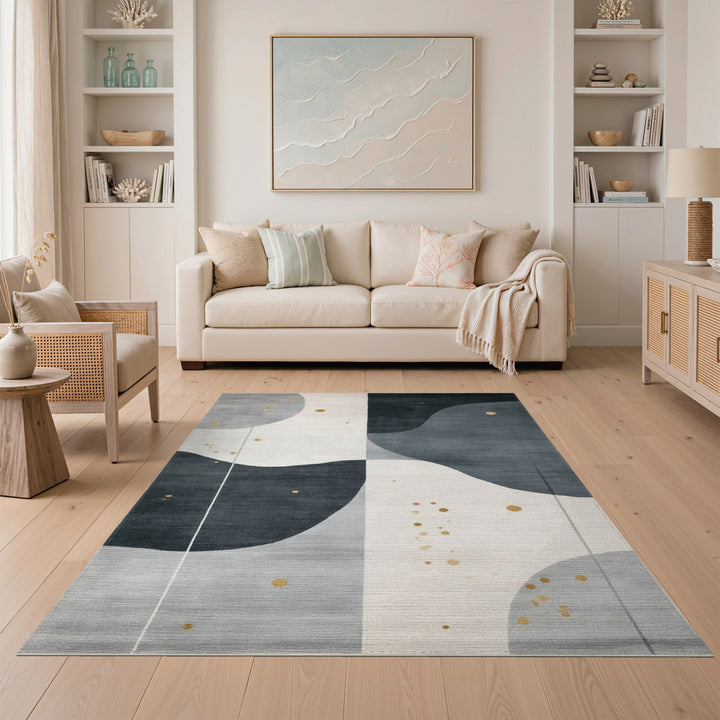 Grey Abstract Wave Area Rug