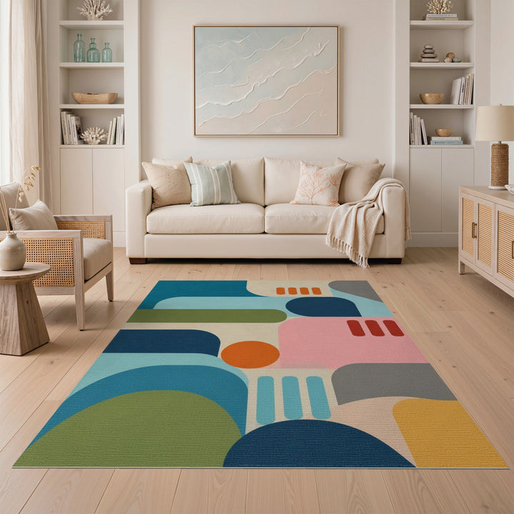 Abstract Geometric Blue Teal Area Rug