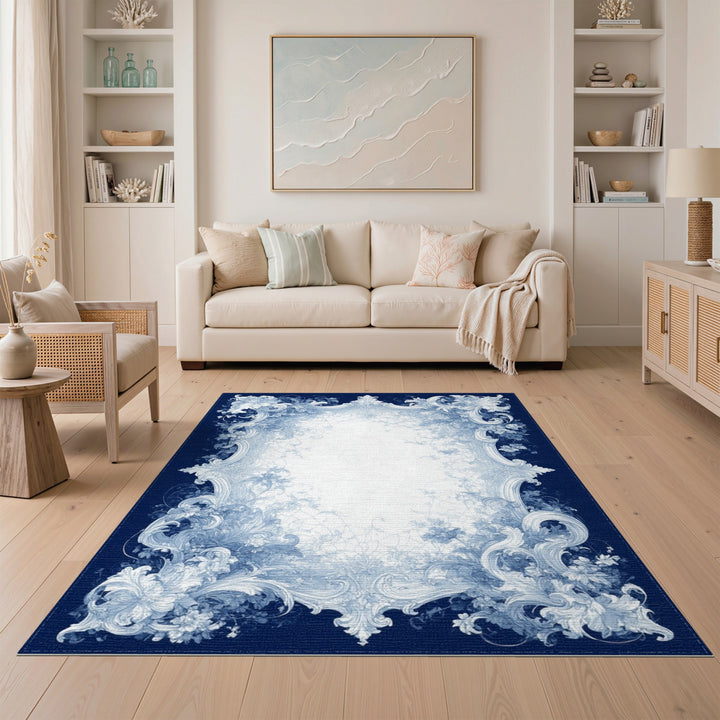 Blue Floral Vintage Ornate Area Rug