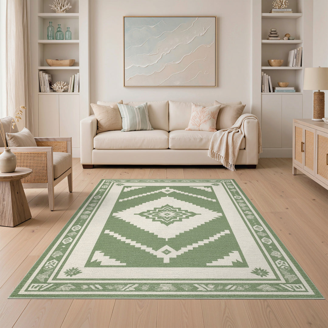 Green Southwestern Geometric Area Rug
