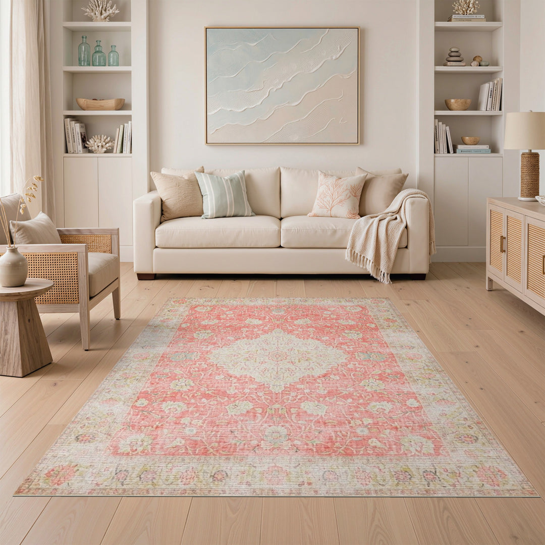 Pink Floral Vintage Area Rug