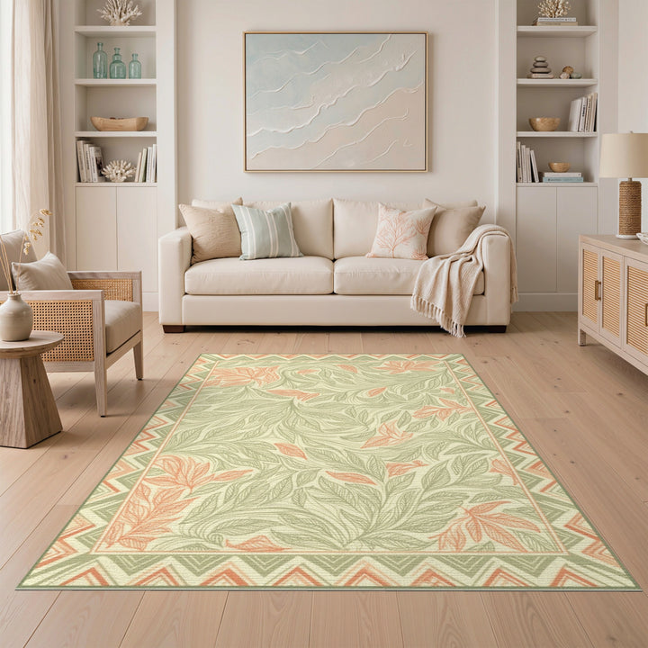 Green Floral Vintage Area Rug