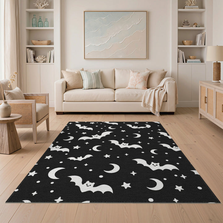 Black White Bat Kids Area Rug