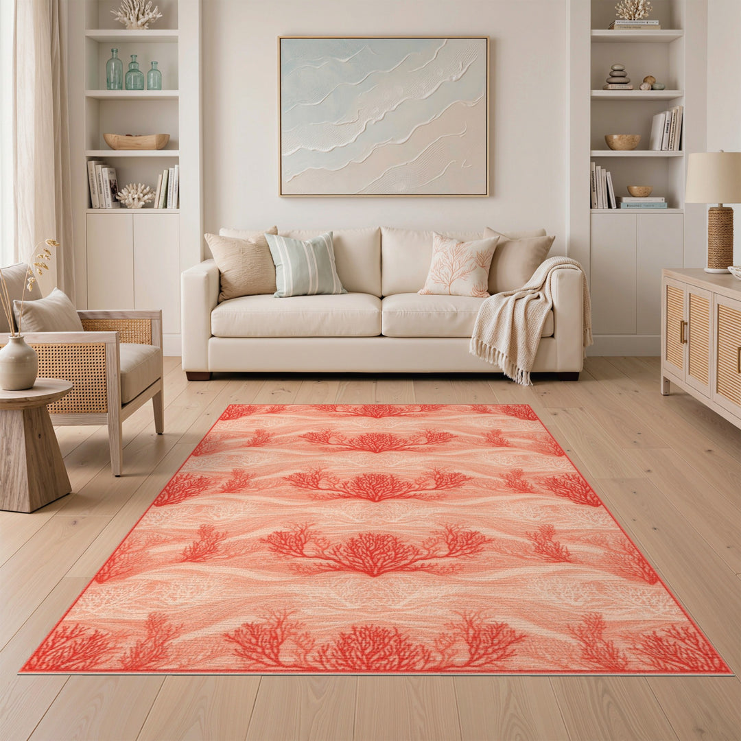 Red Coral Wave Coastal Area Rug