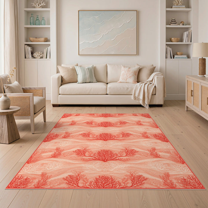 Red Coral Wave Coastal Area Rug