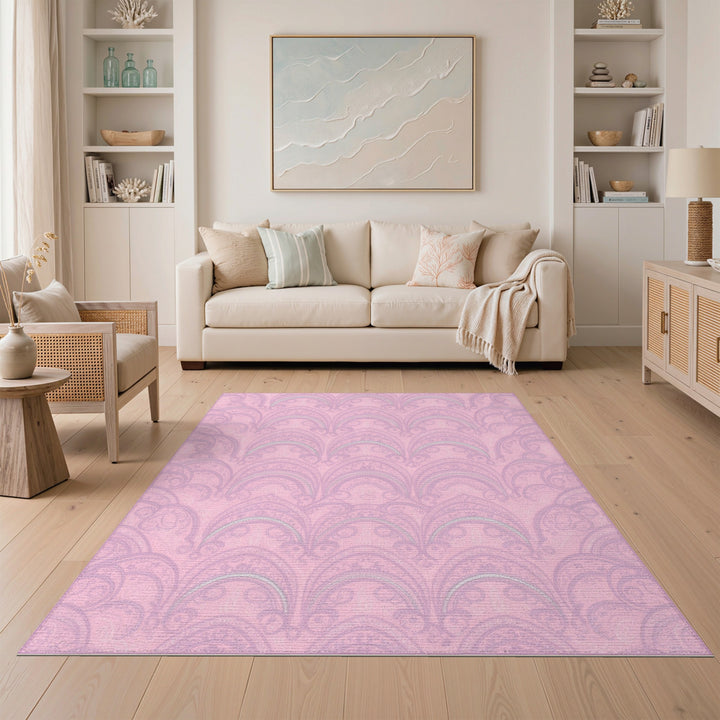 Pink Paisley Scallop Vintage Area Rug