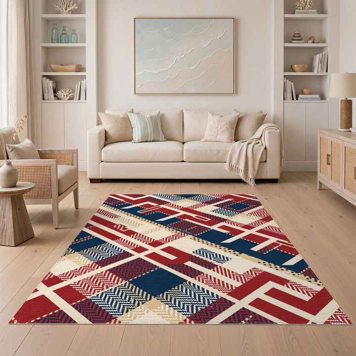 Geometric Modern Bold Geometric Red Navy Area Rug