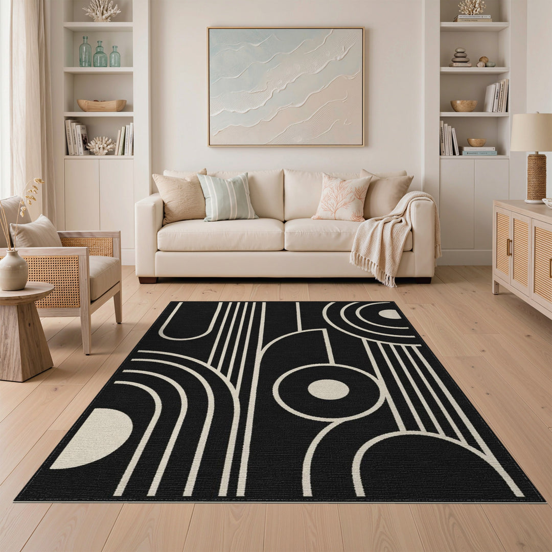 Black White Geometric Modern Area Rug