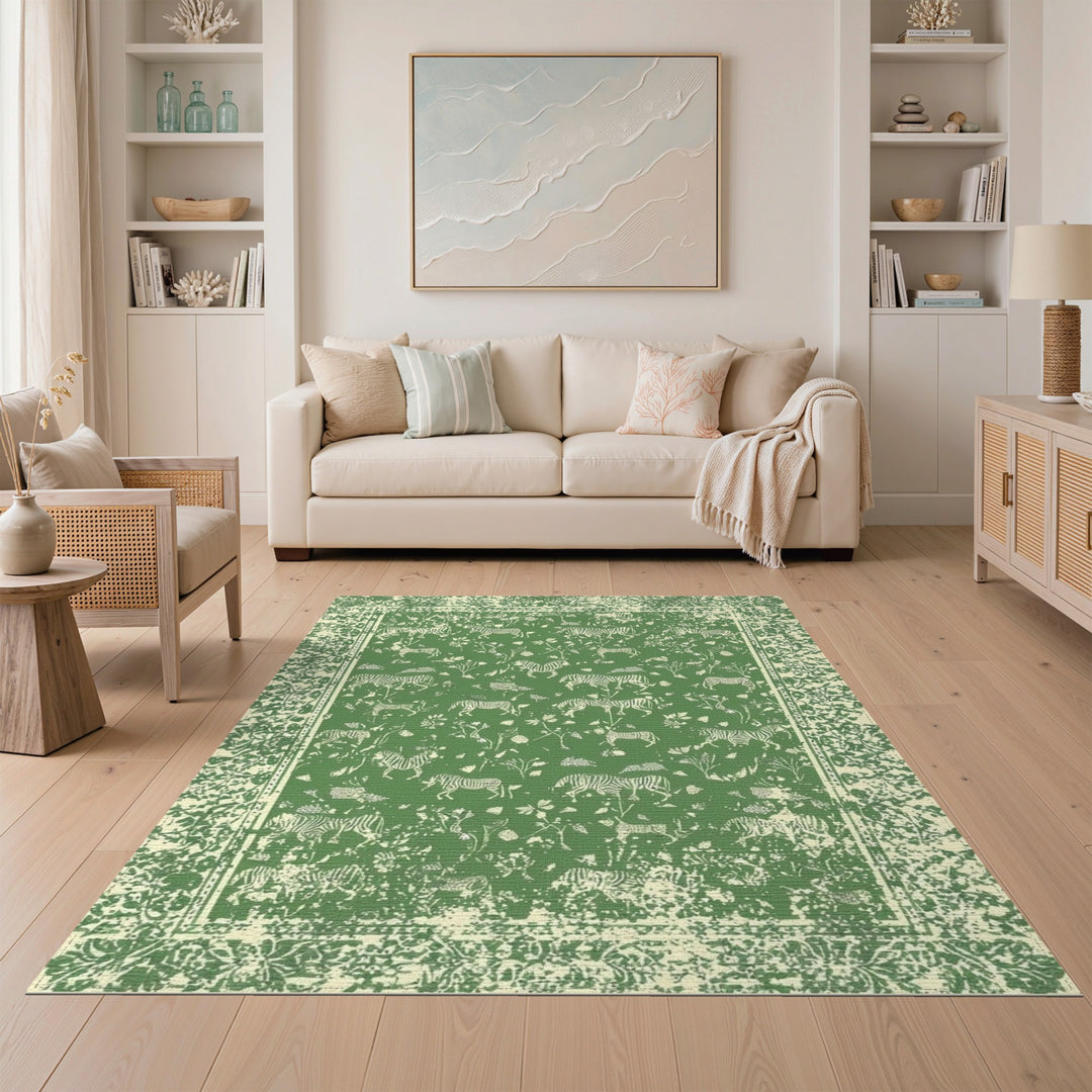 Green Zebra Floral Area Rug