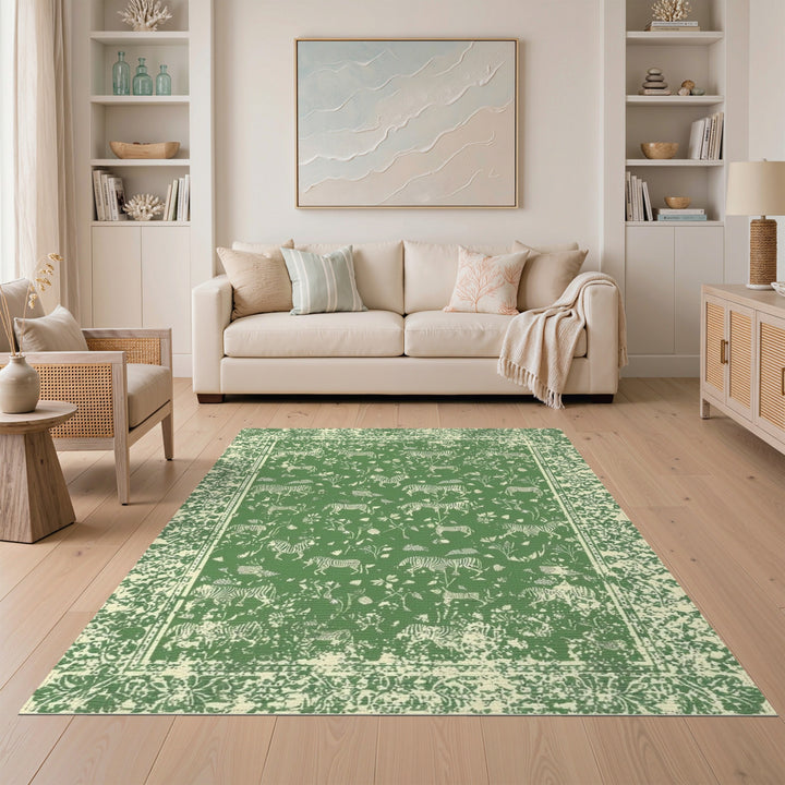 Green Zebra Floral Area Rug