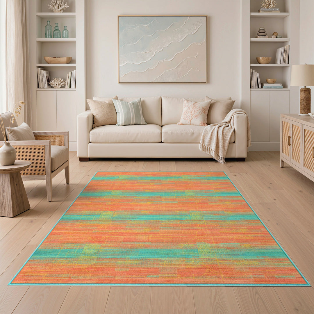 Coral Teal Geometric Area Rug