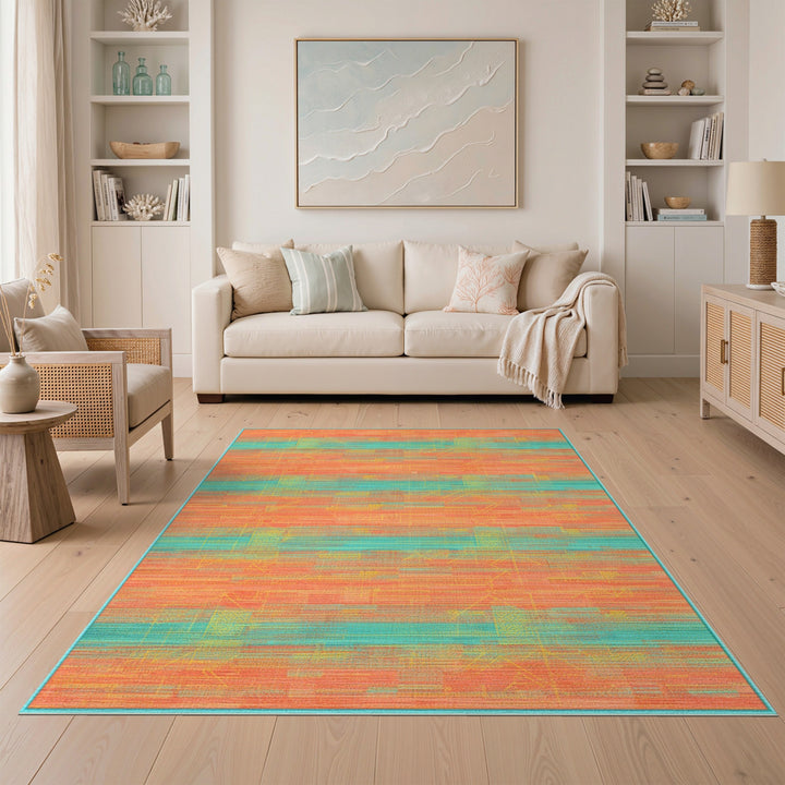 Coral Teal Geometric Area Rug