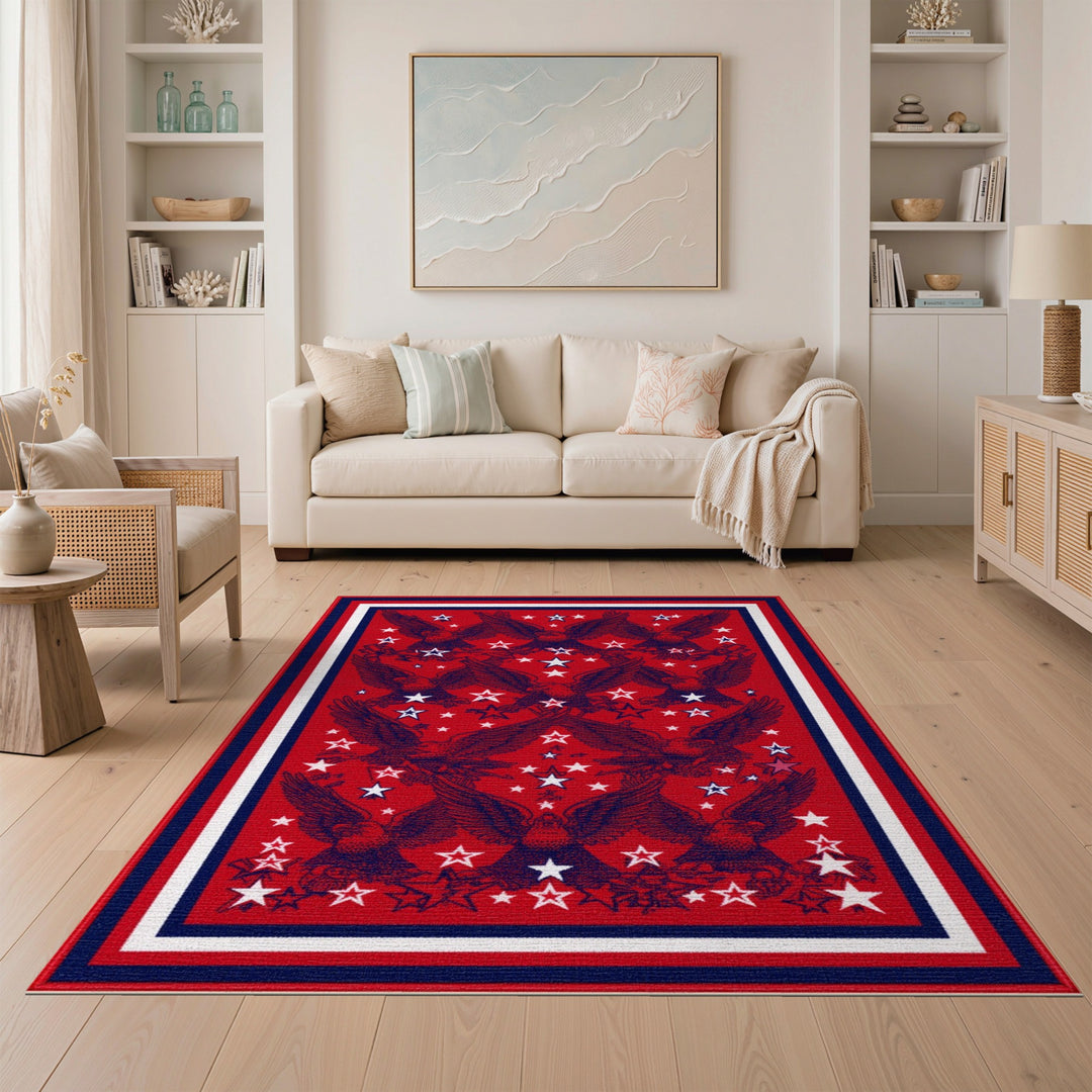 Patriotic Eagle Stars Red Area Rug