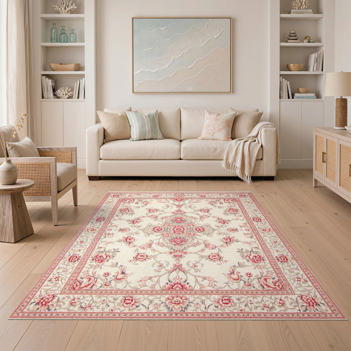 Pink Rose Floral Vintage Area Rug